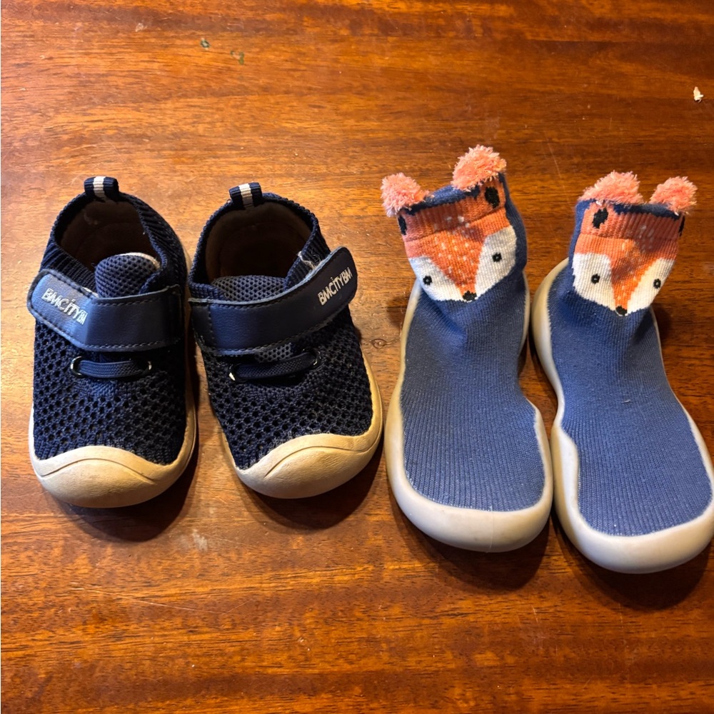 5/$25 Navy Mesh Baby Walker Shoes - Slip-On Sock Shoes with Fox Design